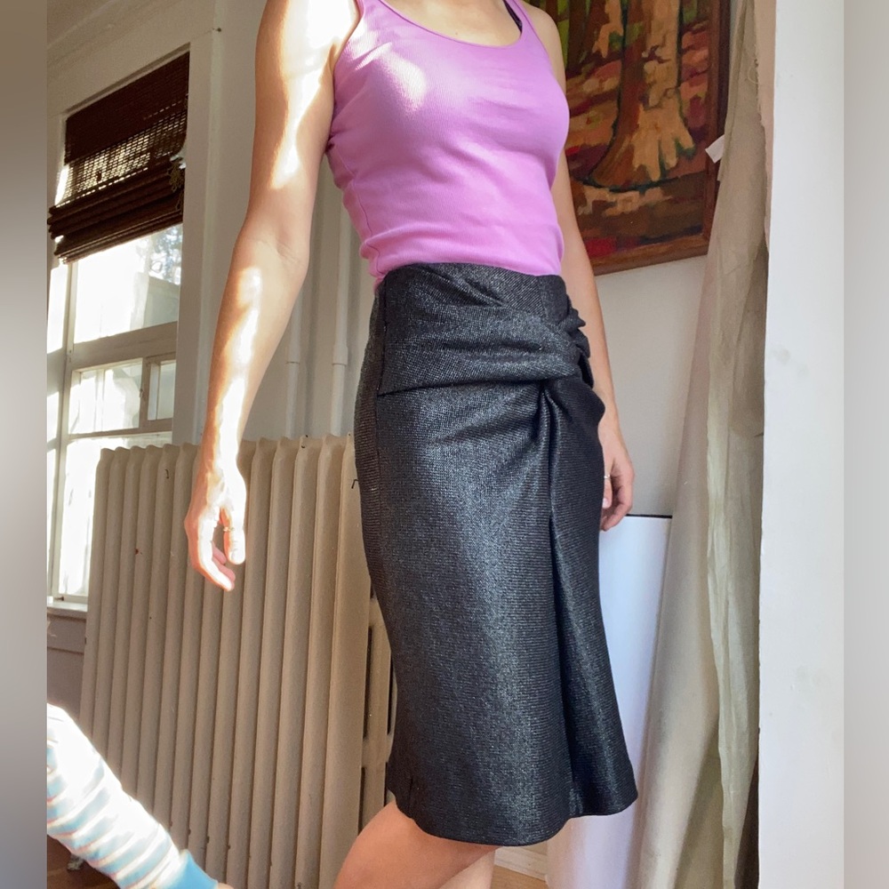 Sportmax Shimmering Black Knot-Detail Pencil Skirt